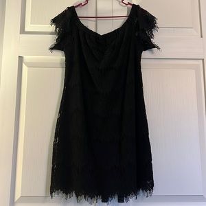 Black Eyelash Lace Off Shoulder Dress